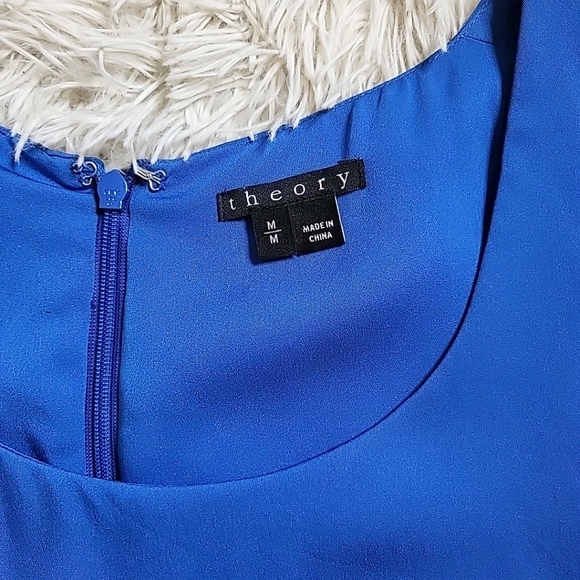 Women's Theory 100% Silk Blue Sleeves Tiered Flowy Blouse - M Medium - Picture 7 of 13